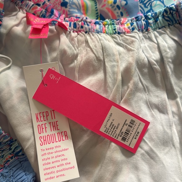 $178 NWT LILLY PULITZER FAWNA OFF SHOULDER DRESS SEASIDE SHINDIG ENGINEERED XL - Picture 8 of 9